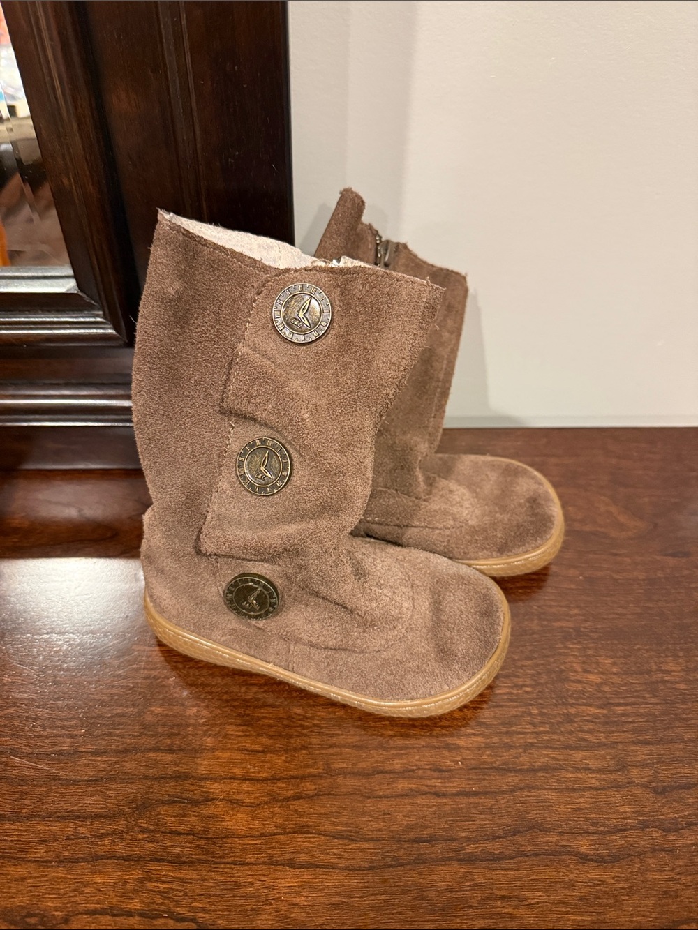 Livie & Luca Brown Suede Button-Accent Kids Boots
